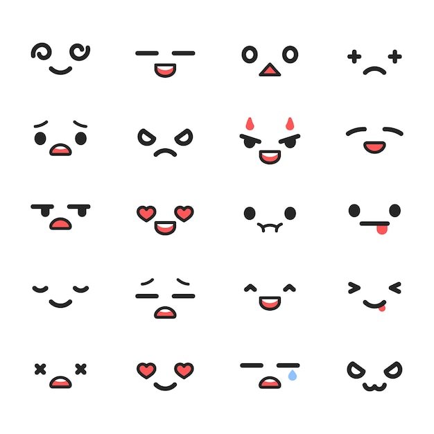 Vecteur gratuit collection de visages kawaii design plat dessinés à la main