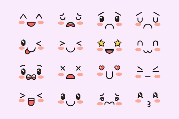 Vecteur gratuit collection de visages kawaii dessinés à la main