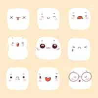 Vecteur gratuit collection de visages kawaii dessinés à la main