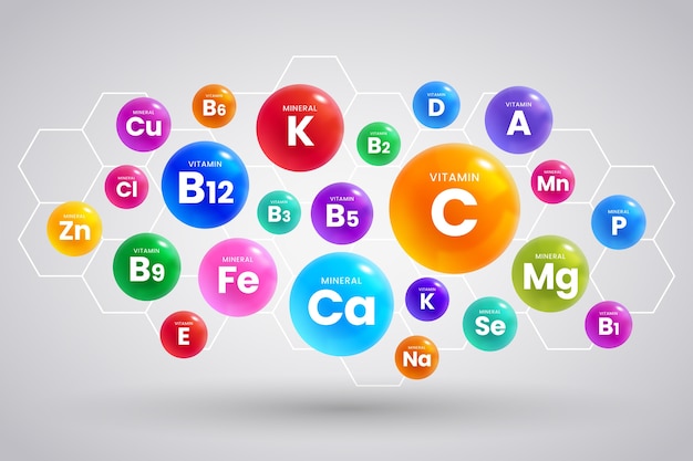 Vecteur gratuit complexe de vitamines et minéraux essentiels