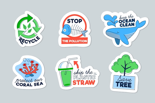 Vecteur gratuit concept de badges d'écologie dessinés à la main