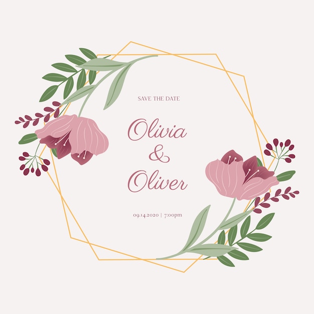 Vecteur gratuit concept de cadre floral de mariage