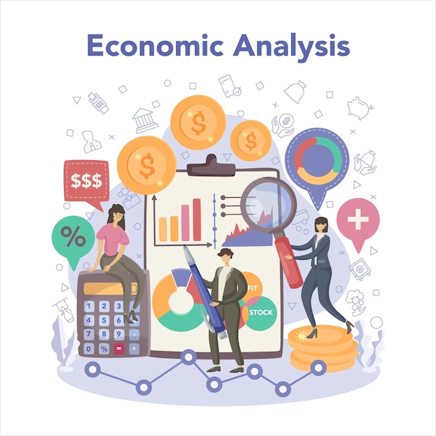 Vecteur gratuit concept d'économie et de finance les gens d'affaires travaillent avec le contrôle des coûts budgétaires idée d'analyse économique et de création d'argent stratégie d'entreprise illustration vectorielle en style cartoon