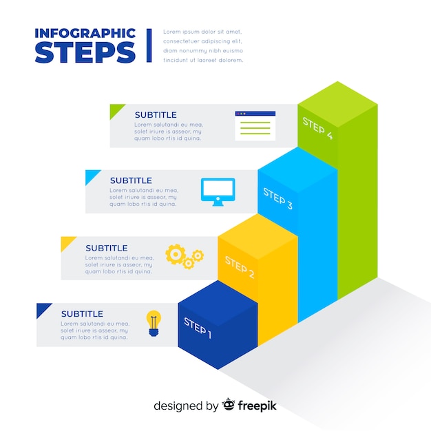 Concept d&#39;étapes infographie isométrique moderne