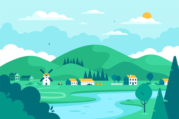 Vecteur gratuit concept de paysage de campagne