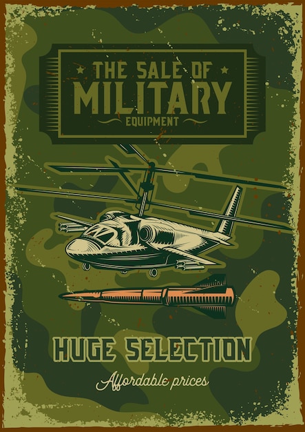 Vecteur gratuit conception d'affiche avec illustration d'un hélicoptère militaire