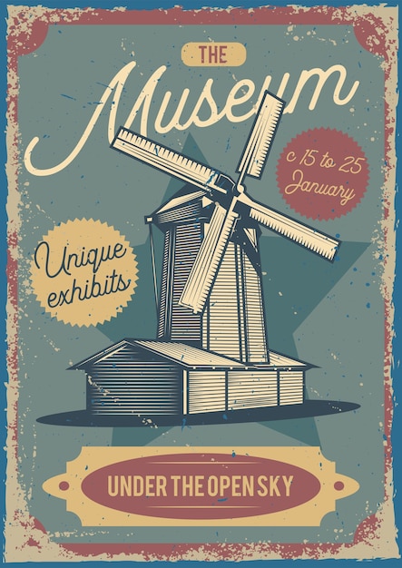 Vecteur gratuit conception d'affiche publicitaire avec illustration d'un moulin