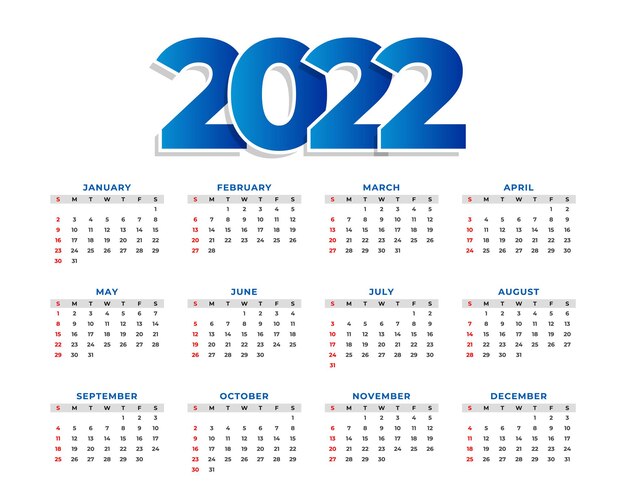 Conception de modèle de calendrier simple pour le nouvel an 2022