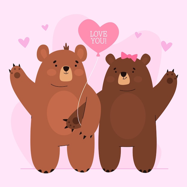 Vecteur gratuit couple d'animaux mignon saint valentin