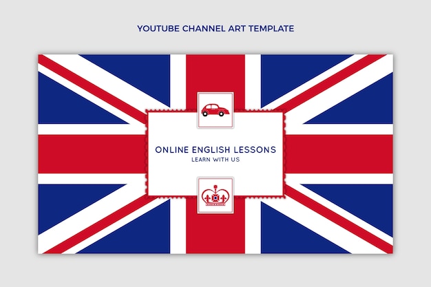 Vecteur gratuit cours d'anglais design plat art de la chaîne youtube