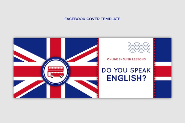 Vecteur gratuit couverture facebook des cours d'anglais au design plat