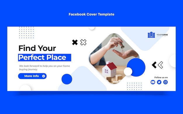 Vecteur gratuit couverture facebook de l'immobilier géométrique abstrait design plat