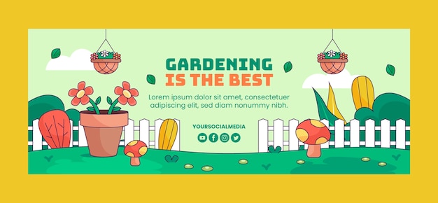 Vecteur gratuit couverture facebook jardinage dessiné à la main