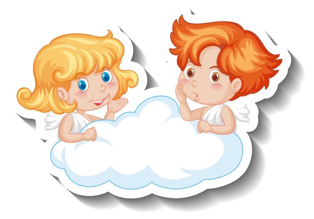 Cupidon enfants sur un nuage en style cartoon