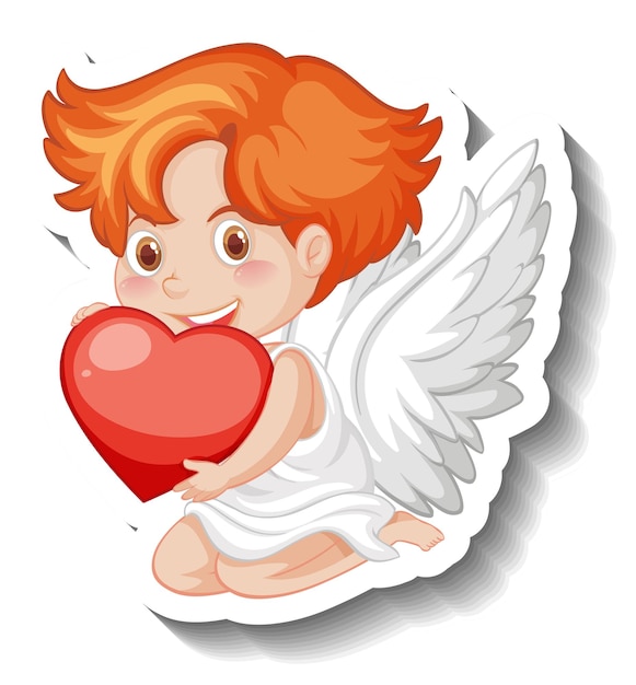 Cupidon garçon tenant un coeur en style cartoon