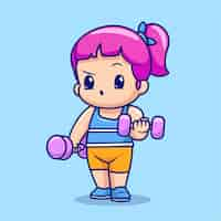 Vecteur gratuit cute girl lifting dumbbell icône vectoriel de dessin animé illustration personne icône sportive vecteur plat isolé