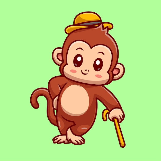 Vecteur gratuit cute monkey business holding stick cartoon vector icon illustration animal business isolé à l'étage