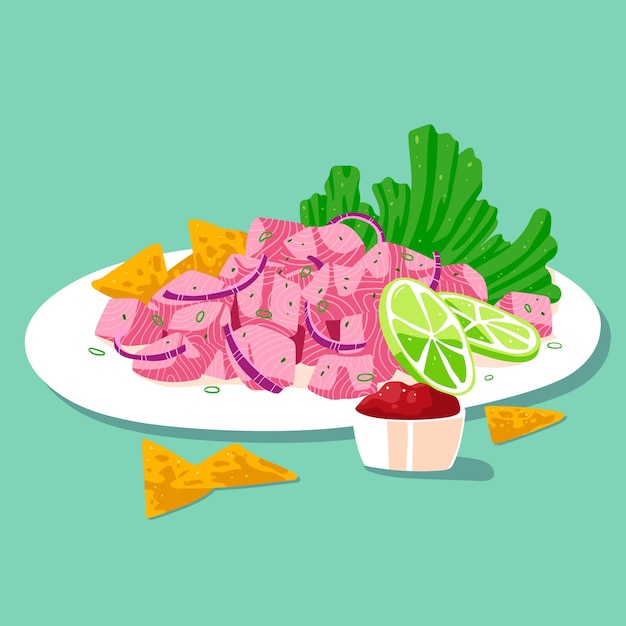 Vecteur gratuit délicieux ceviche dessiné à la main