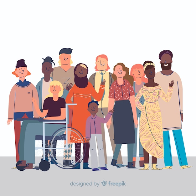 Vecteur gratuit design plat de groupe multiracial de personnes