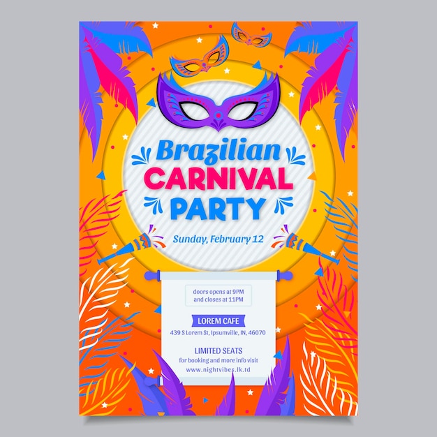 Design plat de modèle d'affiche de carnaval brésilien