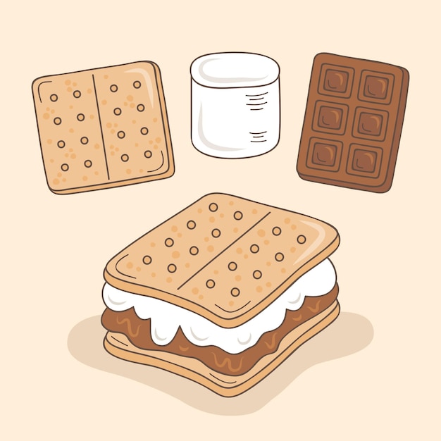 Vecteur gratuit dessert s'mores dessiné à la main illustré