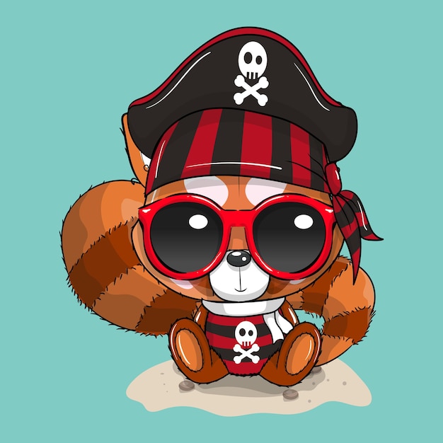 Dessin animé mignon bébé Panda en costume de pirate