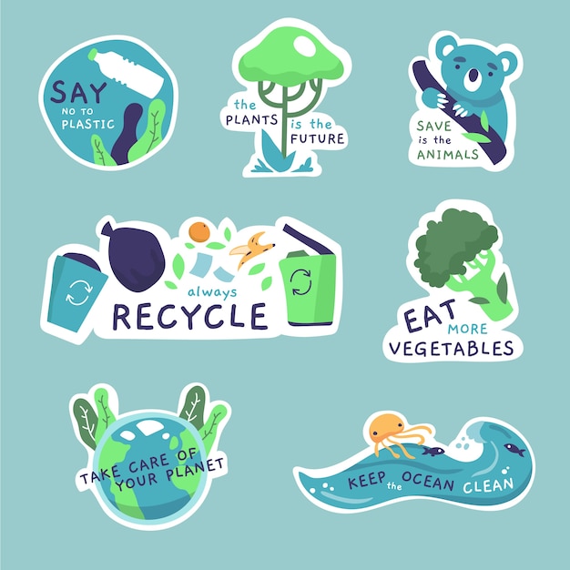 Vecteur gratuit dessin de la collection de badges écologie