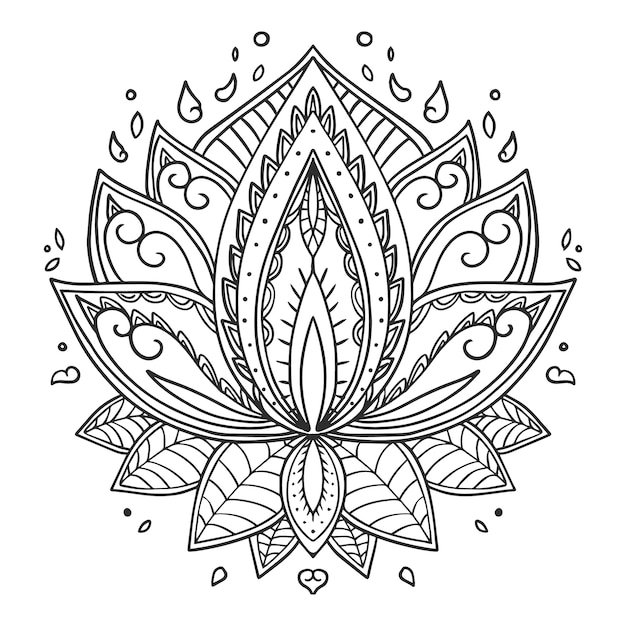 Vecteur gratuit dessin de fleur de lotus mandala dessiné à la main