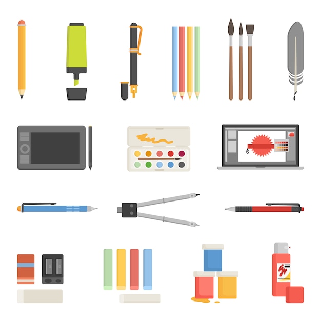 Vecteur gratuit dessin outils icons flat set