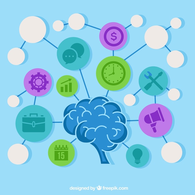 Diagramme amusant avec cerveau et icônes