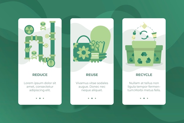 Vecteur gratuit écrans d'application d'intégration pour le concept de recyclage