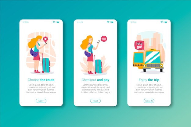 Écrans de l'application de service de taxi à bord