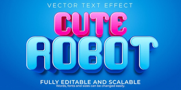 Effet de texte de robot mignon; style de dessin animé et de texte comique modifiable