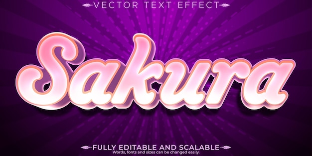 Vecteur gratuit effet de texte sakura style de police personnalisable en cerise et rose