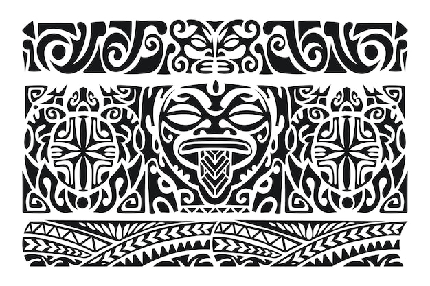 Vecteur gratuit Élément de bordure de tatouage maori dessiné à la main