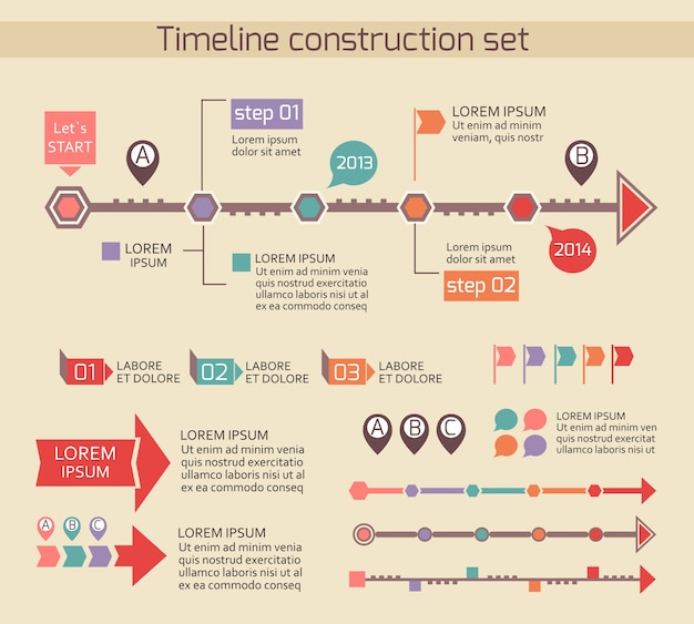 Vecteur gratuit éléments de graphique de chronologie de présentation