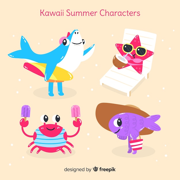 Ensemble d&#39;animaux d&#39;été Kawaii