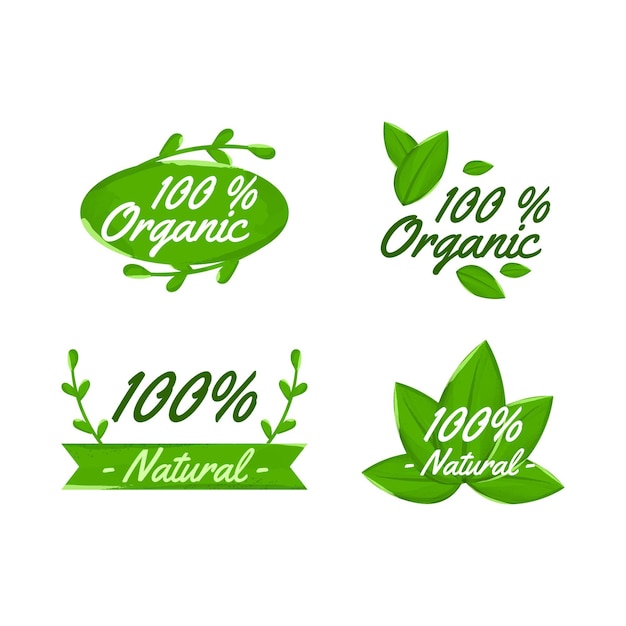 Vecteur gratuit ensemble de badges 100% naturels