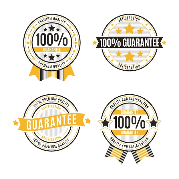 Vecteur gratuit ensemble de badges de garantie à cent pour cent