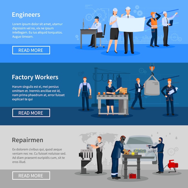 Ensemble de bannière de travailleurs d&#39;usine