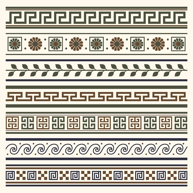 Vecteur gratuit ensemble de bordure grecque design plat