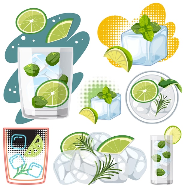 Vecteur gratuit ensemble de cocktails mojito