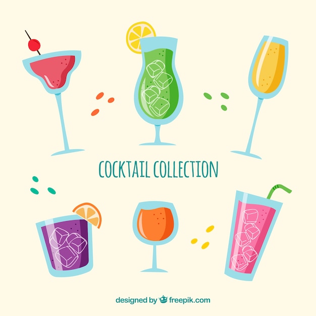 Vecteur gratuit ensemble coloré de cocktails dessinés à la main