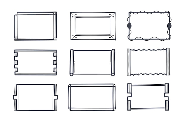 Vecteur gratuit ensemble dessiné à la main d'ornement de cadre de doodle