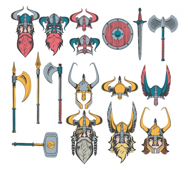 Vecteur gratuit ensemble de dessins de guerriers vikings