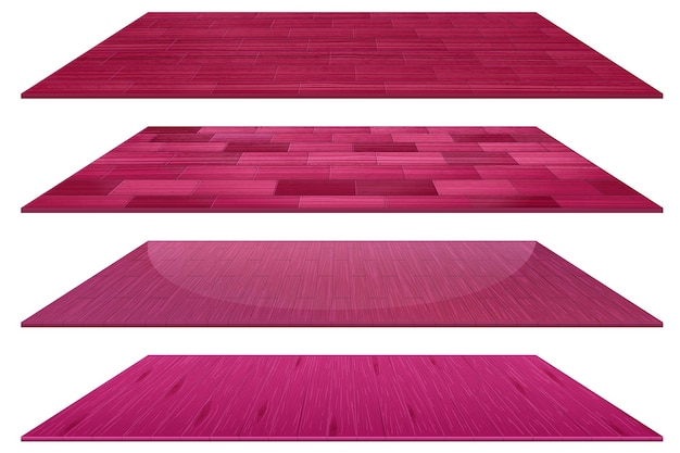 Vecteur gratuit ensemble de différents carreaux de sol en bois rose isolé sur fond blanc