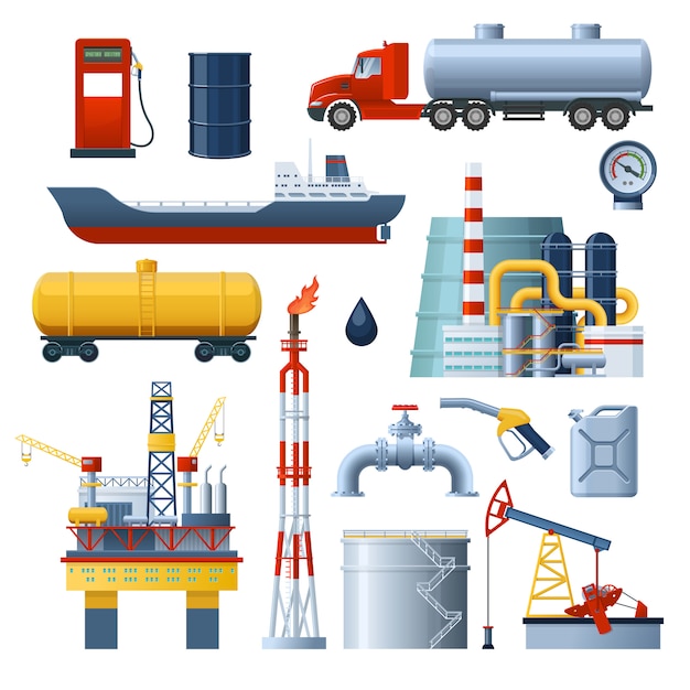 Vecteur gratuit ensemble d'éléments de l'industrie pétrolière