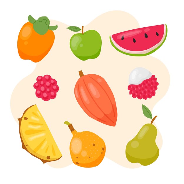 Vecteur gratuit ensemble de fruits illustration dessinés à la main