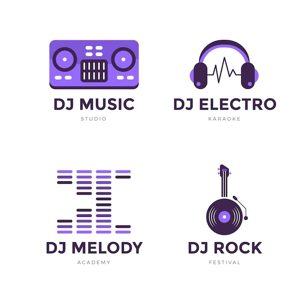 Vecteur gratuit ensemble de logo dj design plat