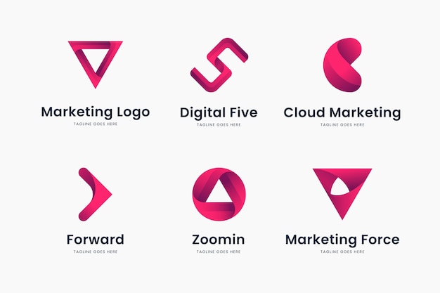 Vecteur gratuit ensemble de modèles de logo marketing dégradé rose